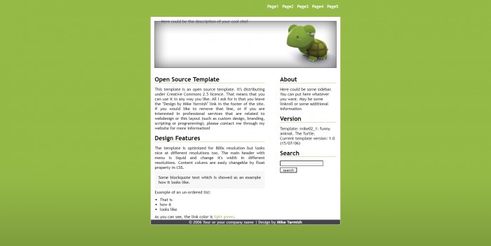 可爱乌龟绿色BLOG网页模板